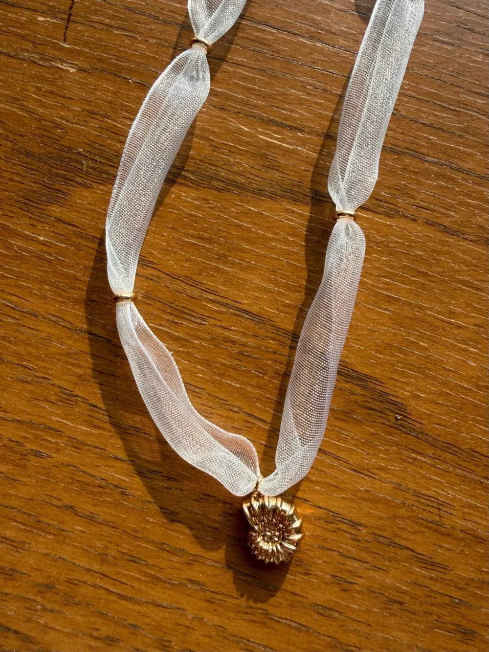 NWT Anthropologie Ribbon Adjustable Length Necklace with Gold Shell Pendant
